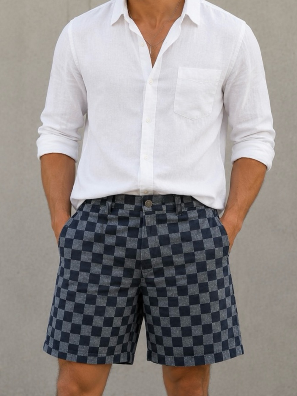 Men's Navy Checkered Jean Shorts - Classic Summer Style